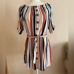 Orange White Stripes Puff Sleeve Mini Sundress